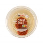 Delhaize Hummus met pikante saus (voor uw eigen risico, geen restitutie mogelijk)