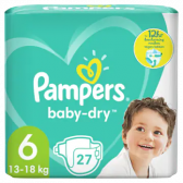 Pampers Baby dry size 6 diapers to 12 hour protection (from 13 kg to 18 kg)