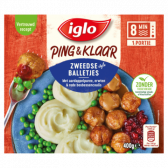 Iglo Ping and ready Swedish balls with mashed potatoes, peas and red berries coulis (only available within the EU)