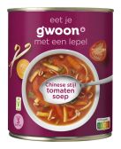 Gwoon Chinese tomatensoep met noedels, waterkastanje en tauge
