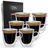 Dubbelwandige theeglazen koffieglazen met oor - Cappuccino glazen - Warme en koude dranken koffietassen dubbelwandig - 250 ML - Set van 6 - VDN