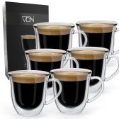 Dubbelwandige ESPRESSO glazen met oor van borosilicaat - Warme en koude dranken kopjes - 70 ML - Set van 6 - VDN