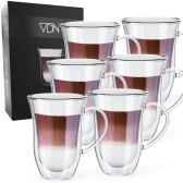 Dubbelwandige Koffieglazen Theeglazen met oor - 300 ML koffietassen - Set Van 6 Handgeblazen Cappuccino Latte Macchiato Glazen - VDN