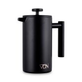 French press Cafetiere - 0.7 L - Verse koffiemaker - Dubbelwandig RVS koffiepers - Zwart - VDN